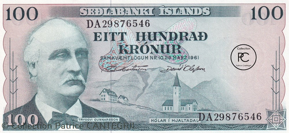 1961 Pick P- 44a(11) 100 Krónur Seðlabanki Íslands Unc billets europe islande 1961 pick p 44a 11 100 kronur se labanki islands unc
