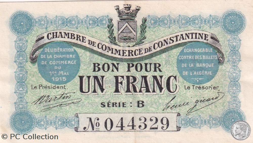 billets afrique algerie 140 4 1 5 1915 constantine 1 franc cdc series b
