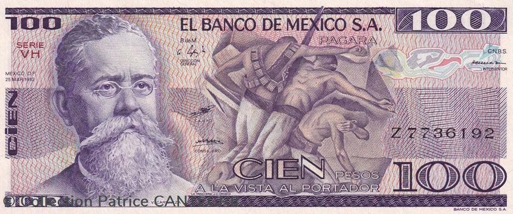 1982 Pick 74c 100 Pesos Banco de México S.A Unc billets amerique du nord mexique 1982 pick 74c 100 pesos banco de mexico s a unc