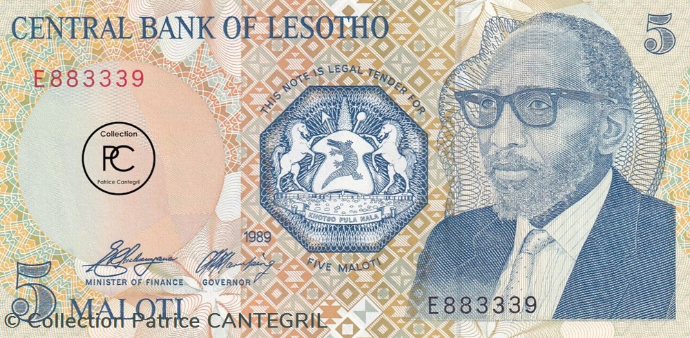 1989 Pick10a 5 M - Loti du Lesotho Unc billets afrique 1989 pick10a 5 m loti du lesotho unc