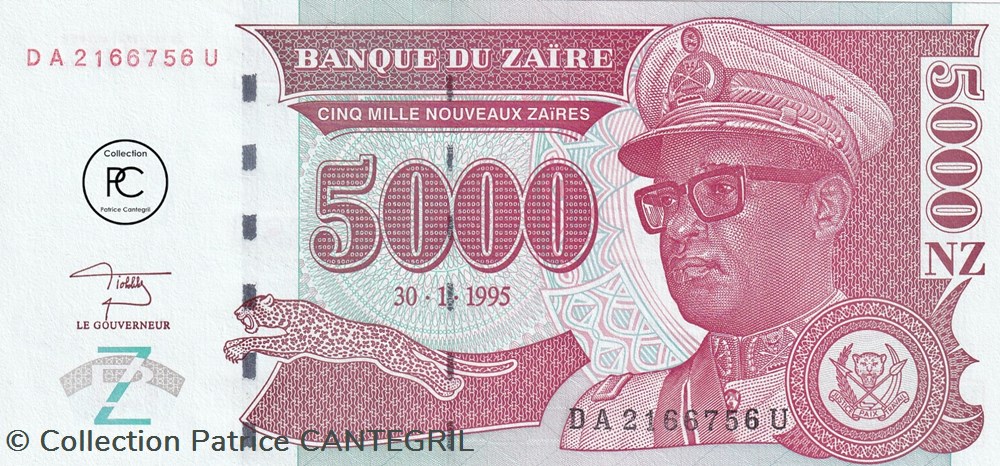1995 Pick69a.2 5 000 NZ - Nouveau zaïre zaïrois Unc billets afrique 1995 pick69a 2 5 000 nz nouveau zaire zairois unc
