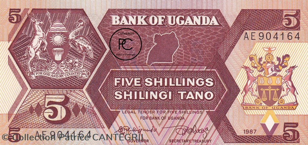 1987 Pick27 5 Sh - Shilling ougandais Unc billets afrique 1987 pick27 5 sh shilling ougandais unc