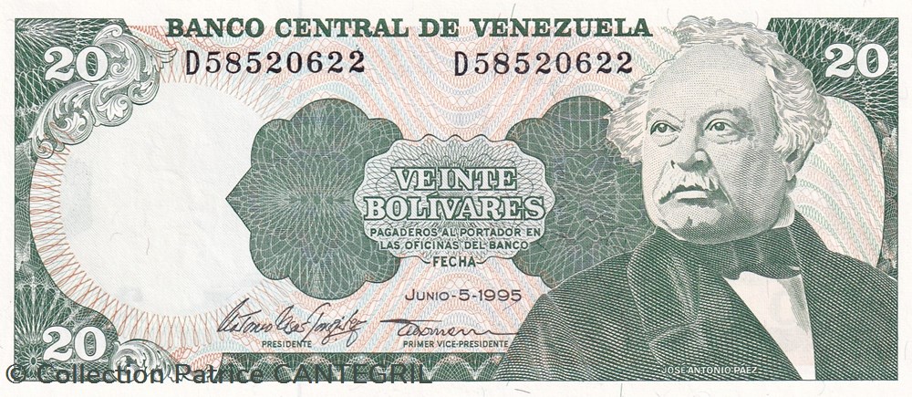 20 Bolívares Banco Central de Venezuela 05.06.1995 Unc Pick 63e billets amerique du sud 20 bolivares banco central de venezuela 05 06 1995 unc pick 63e
