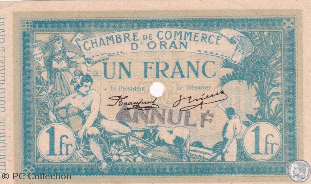 billets afrique algerie 141 10 10 11 1915 oran 1 franc serie annuler cdc
