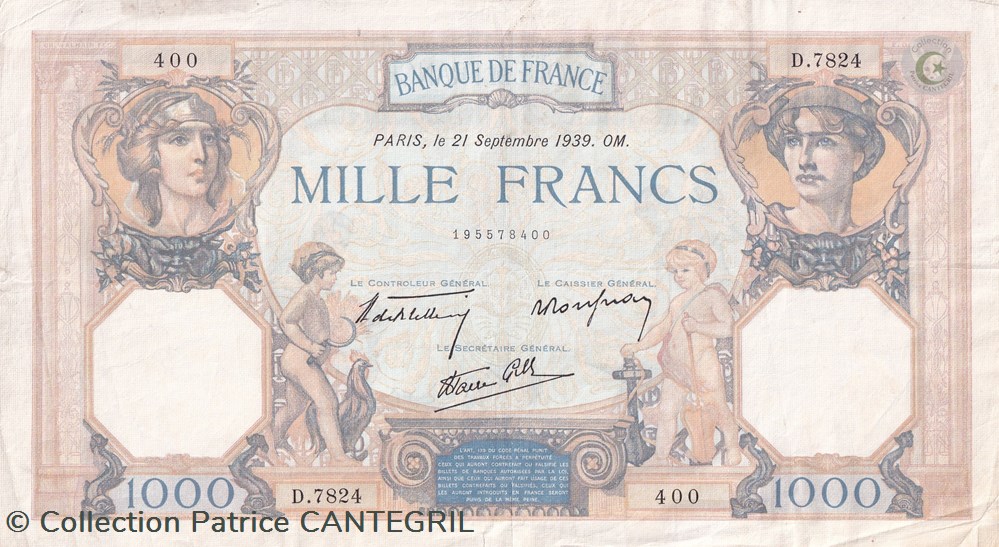 1939 Pick90c.6 1 000 ₣ - Franc français TTB+ billets europe france 1939 pick90c 6 1 000 franc francais ttb