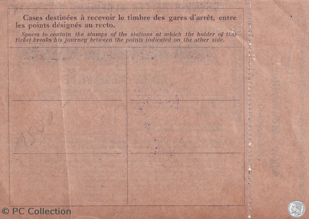 Ticket Chemins de fers Algériens de L'état ALGER-MENERVILLE documents anciens titres transport ticket chemins de fers algeriens de etat alger menerville