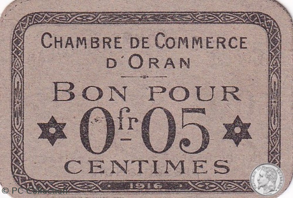 billets afrique algerie 141 40 1916 oran 5 cts cdc
