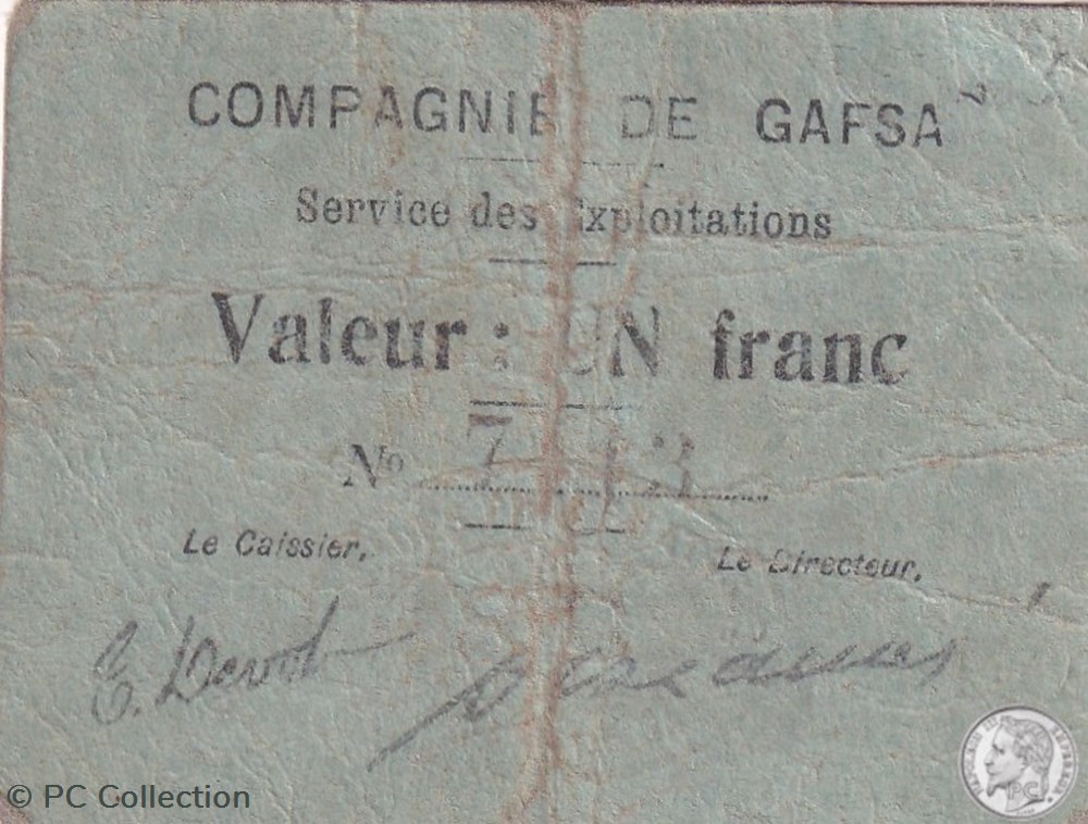 compagnie de GAFSA 1 Franc 1916 billets afrique tunisie compagnie de gafsa 1 franc 1916