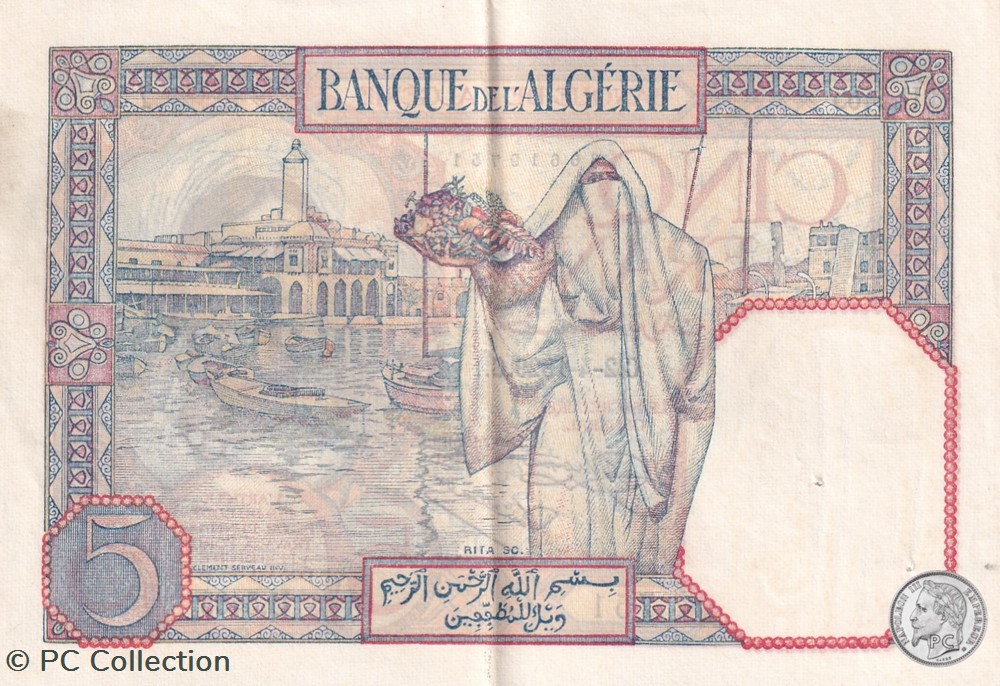 1929 Pick77a 5 Franc algérien Sup billets afrique 1929 pick77a 5 franc algerien sup