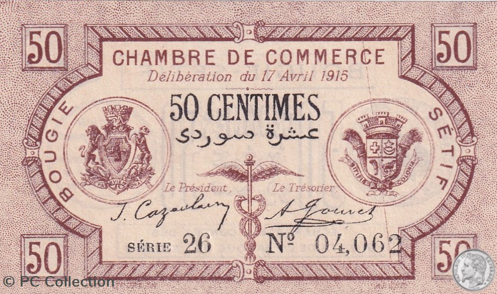 139-1- 17/4/1915 Bougie Sétif 50 cts Cdc Séries 26 billets afrique algerie 139 1 17 4 1915 bougie setif 50 cts cdc series 26