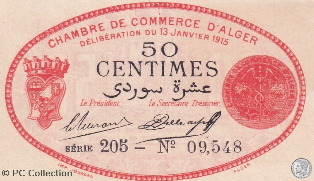 137-5-13/1/1915 Alger 50 cts Cdc. (8) billets afrique algerie 137 5 13 1 1915 alger 50 cts cdc 8