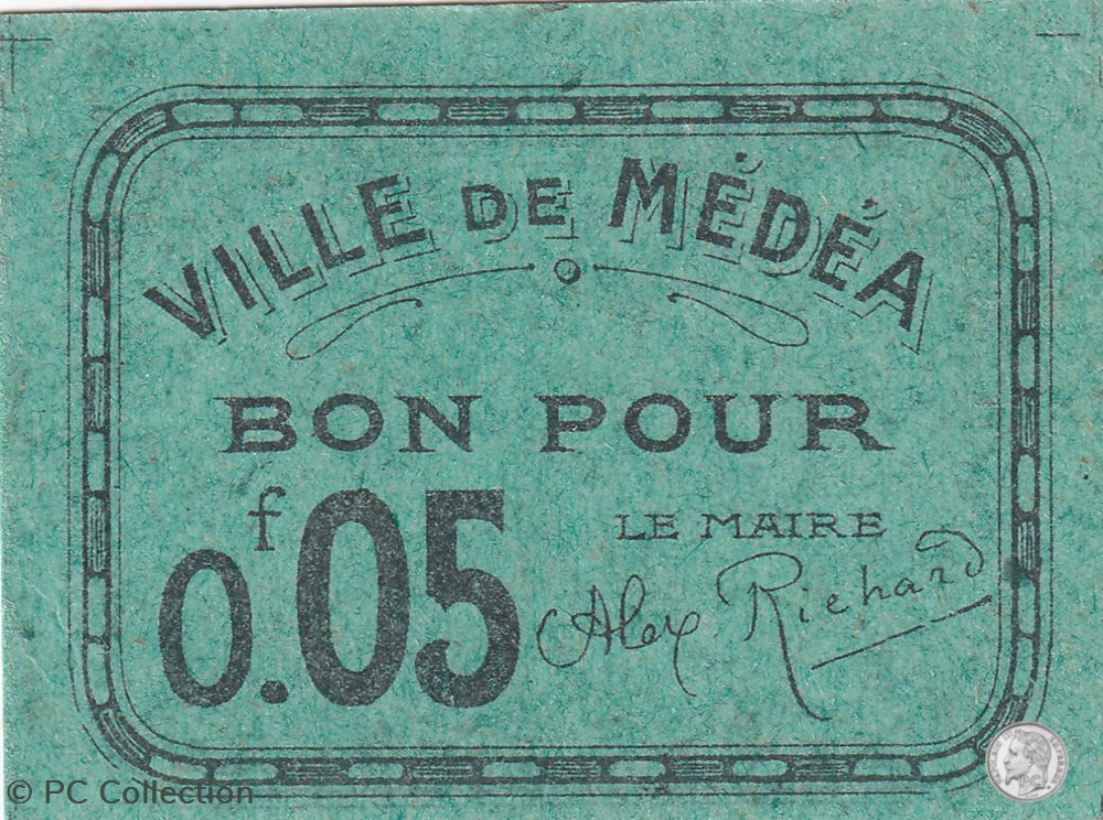 MEDEA 1 0,05 franc Vert billets afrique algerie medea 1 0 05 franc vert