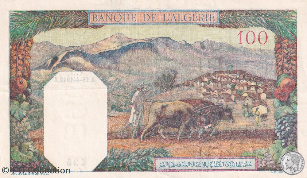 1942 Pick88 434 Radar 100 Franc algérien Sup+ billets afrique 1942 pick88 434 radar 100 franc algerien sup