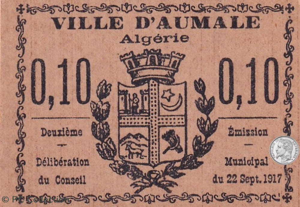 AUMALE 5 - 0,10 franc 1917 billets afrique algerie aumale 5 0 10 franc 1917