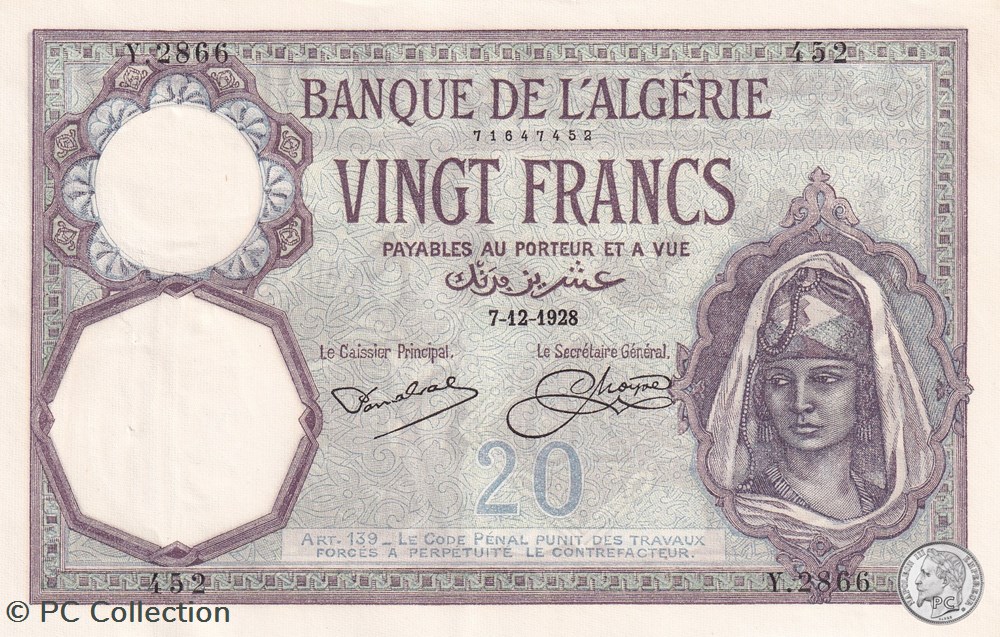1928 Pick78b 20 Franc algérien 452 Spl billets afrique 1928 pick78b 20 franc algerien 452 spl