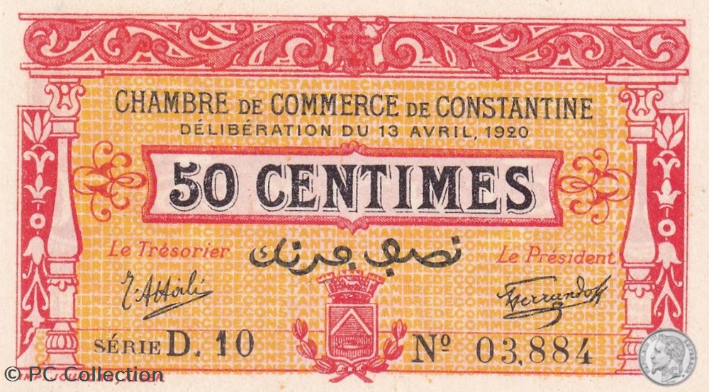 140-23- 13/4/1920 Constantine 50 Centimes Cdc Séries D10 billets afrique algerie 140 23 13 4 1920 constantine 50 centimes cdc series d10