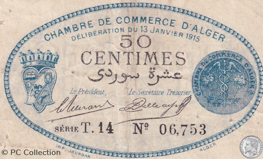 137-8-13/1/1915 Alger 50 cts Cdc. (5) billets afrique algerie 137 8 13 1 1915 alger 50 cts cdc 5