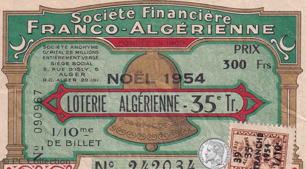 billets afrique societe financiere franco algerienne 1 10eme 35eme tranche 1954
