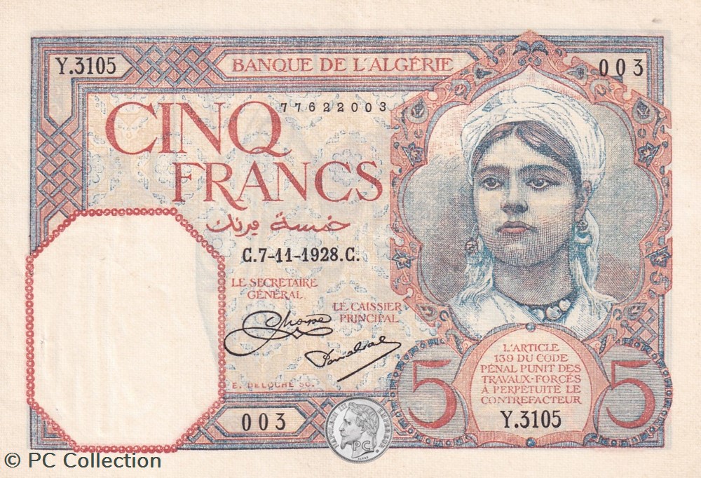 1928 Pick77a 5 Franc algérien SPL billets afrique 1928 pick77a 5 franc algerien spl
