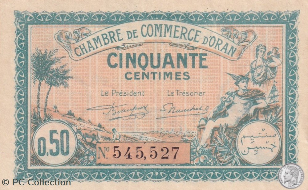 billets afrique algerie 141 25 25 03 1921 oran 50 cts cdc