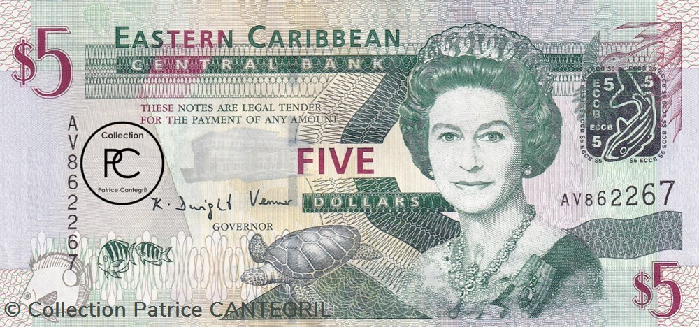 2008 Pick47 5 EC$ - Dollar des Caraïbes orientales Unc billets amerique centrale et 2008 pick47 5 ec dollar des caraibes orientales unc
