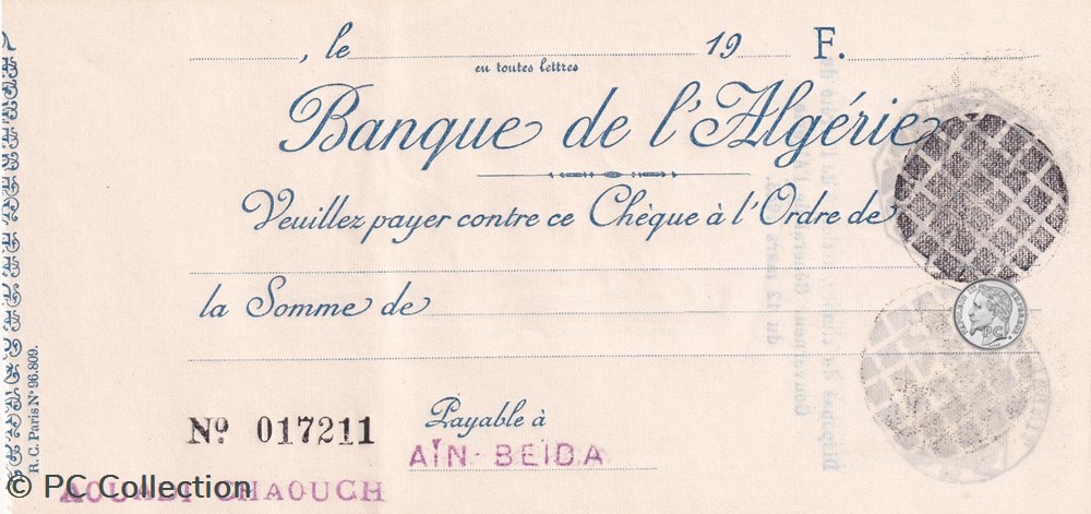Très rare Chèque Banque Algérie avec filigrane LION billets afrique tres rare cheque banque algerie avec filigrane lion