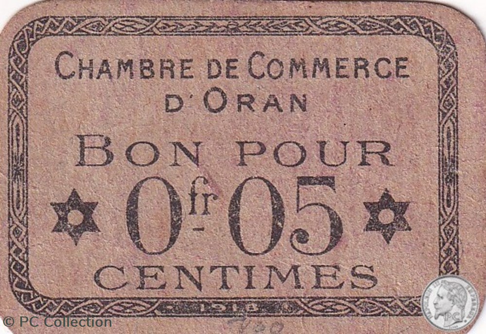 billets afrique algerie 141 52 1918 oran 5 cts cdc