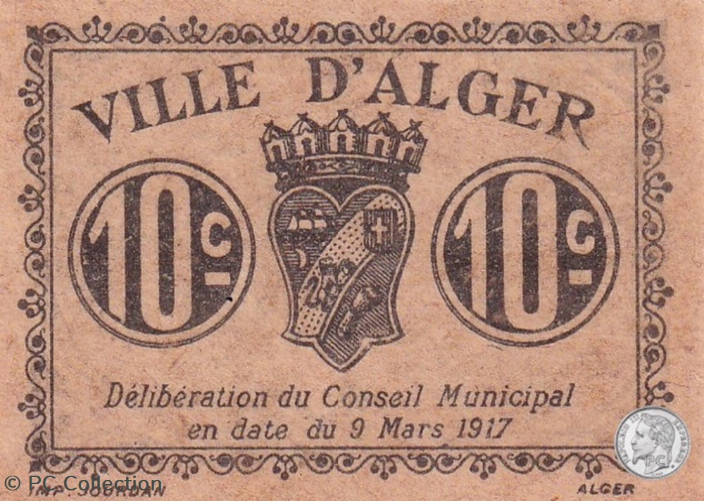 billets afrique algerie ville alger 9 3 1917 10 centimes beige 1
