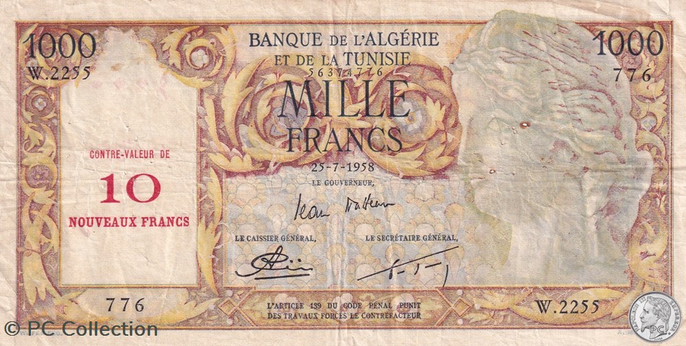 1958 Pick112 W.2255 776 10 Nouveaux Francs Banque de l'Algérie et de la Tunisie TB billets afrique 1958 pick112 w 2255 776 10 nouveaux francs banque de algerie et de la tunisie tb