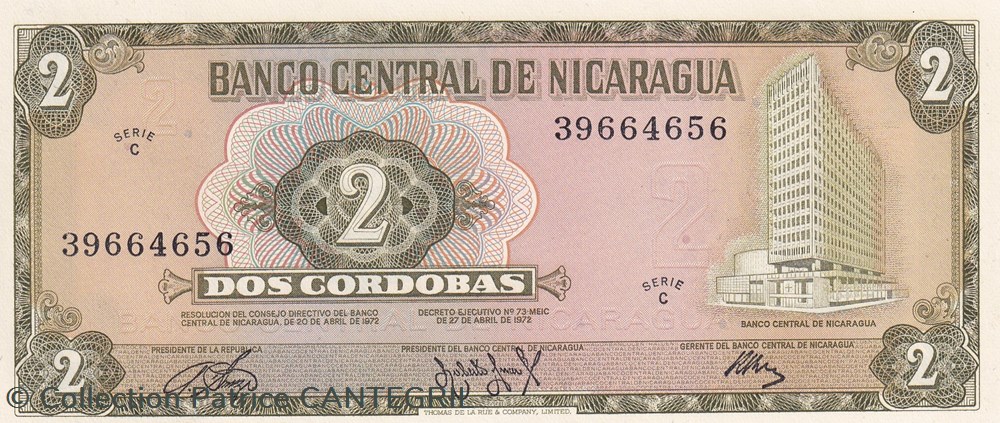 billets amerique centrale et caraibes 2 cordoba banco central de nicaragua 27 04 1972 unc pick 121a