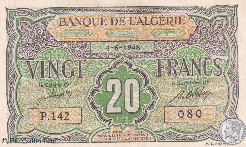 1948 Pick22a 20 Franc algérien 4-6-1948 Sup billets afrique 1948 pick22a 20 franc algerien 4 6 1948 sup