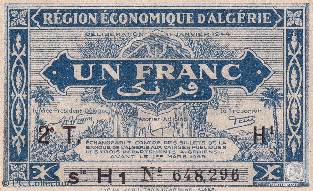 billets afrique 1944 h1 pick101 1 franc algerien unc