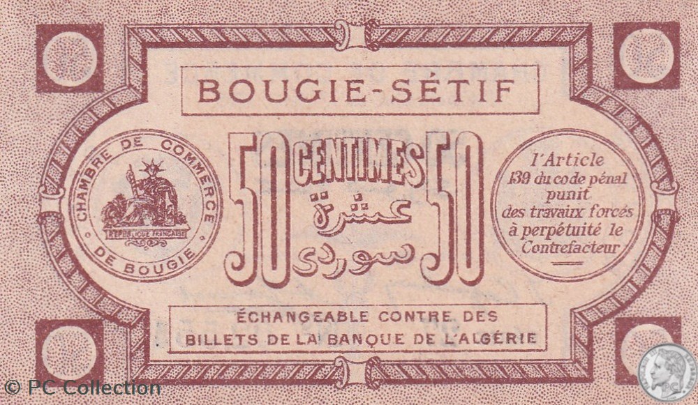 139-1- 17/4/1915 Bougie Sétif 50 cts Cdc Séries 27 billets afrique algerie 139 1 17 4 1915 bougie setif 50 cts cdc series 27