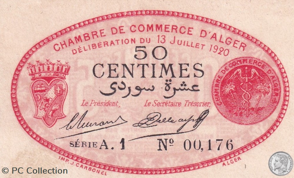 137-13-13/7/1920 Alger 50 cts Cdc. (2) billets afrique algerie 137 13 13 7 1920 alger 50 cts cdc 2