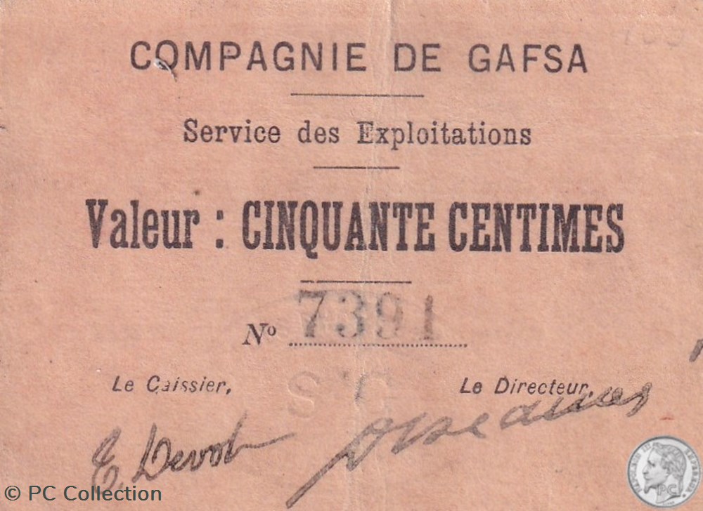 Compagnie de GAFSA 50 Centimes 1916 billets afrique tunisie compagnie de gafsa 50 centimes 1916