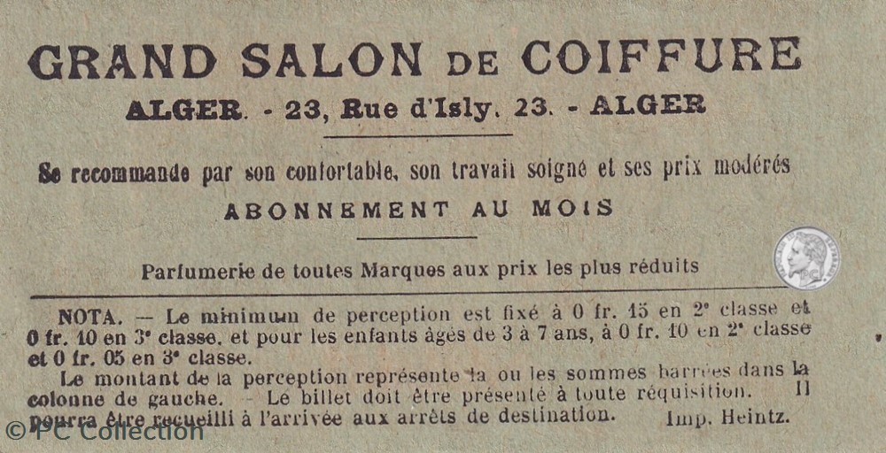 Ticket billet tramway d'Alger "Chemins de Fer sur routes d'Algérie / Ligne St Eugène à Rovigo" documents anciens titres transport ticket billet tramway alger chemins de fer sur routes algerie ligne st eugene a rovigo