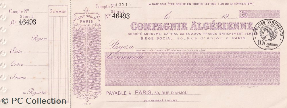 billets afrique cheque compagnie algerienne 3