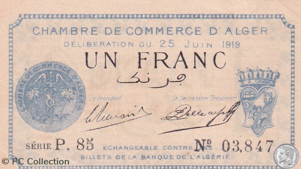 137-12-25/6/1919 Alger 1 Franc Cdc.(3) billets afrique algerie 137 12 25 6 1919 alger 1 franc cdc 3