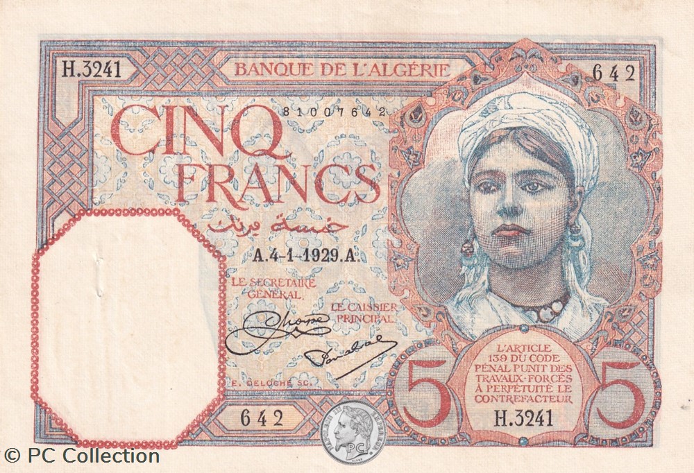 1929 Pick77a 5 Franc algérien Spl billets afrique 1929 pick77a 5 franc algerien spl