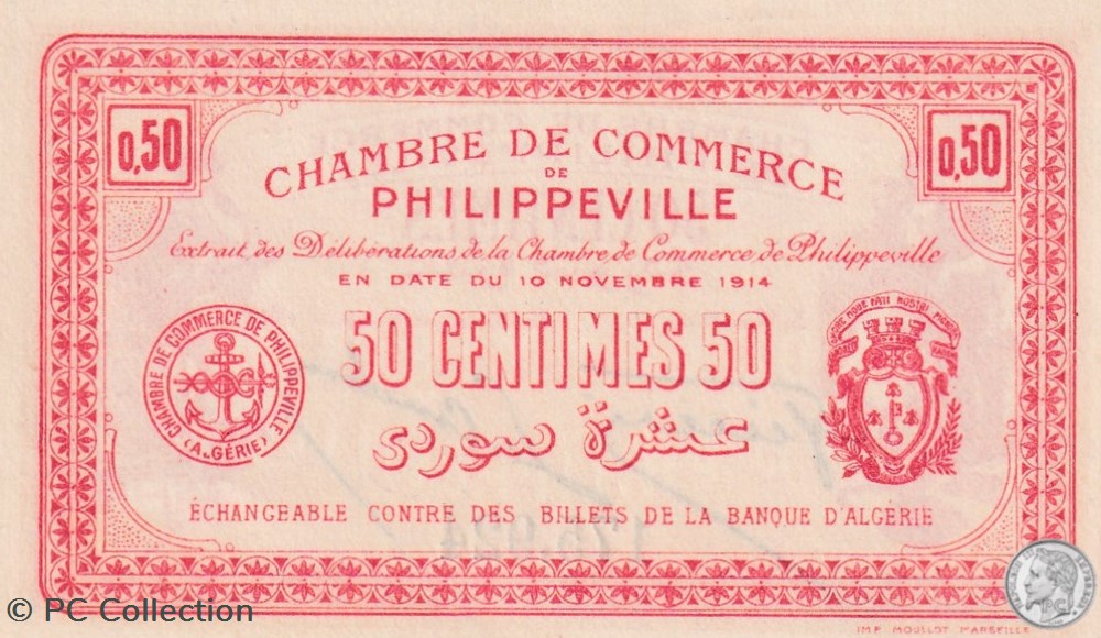 billets afrique algerie 142 3 10 11 1914 philippeville 50 centimes cdc