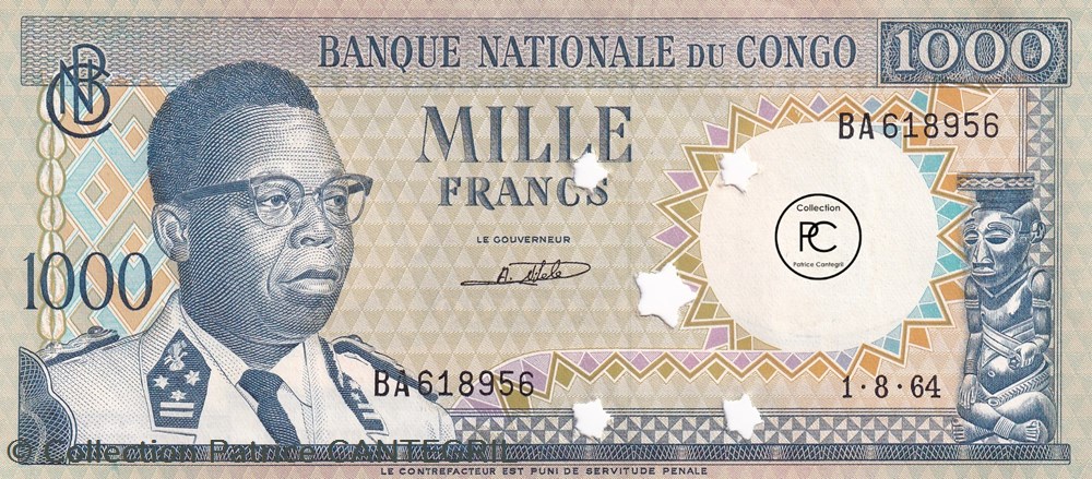1964 Pick8b 1 000 FC - Franc congolais Unc billets afrique republique du 1964 pick8b 1 000 fc franc congolais unc