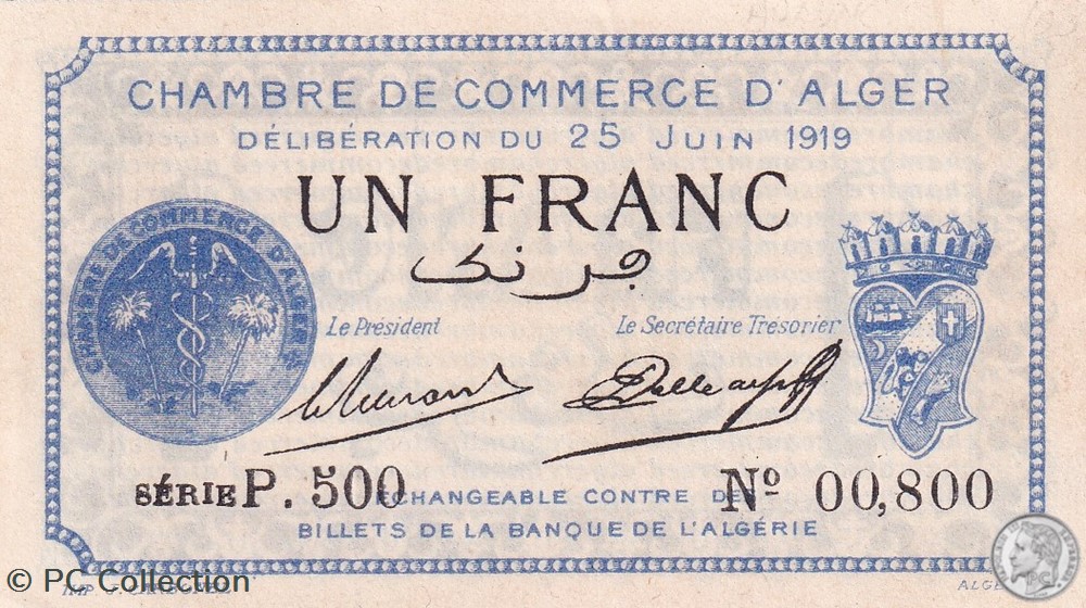 137-12-25/6/1919 Alger 1 Franc Cdc.(8) billets afrique algerie 137 12 25 6 1919 alger 1 franc cdc 8