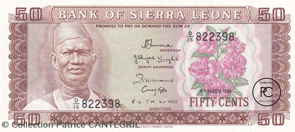 1984 Pick4e 50 Cent sierra-léonais Unc billets afrique leone 1984 pick4e 50 cent sierra leonais unc