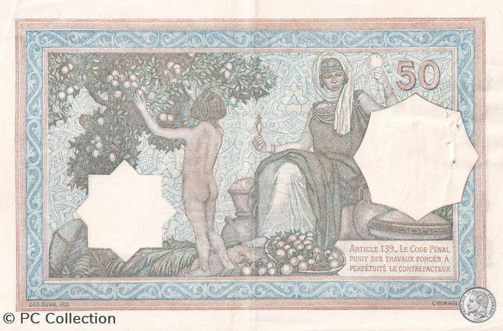 billets afrique 1936 pick80 50 franc algerien sup