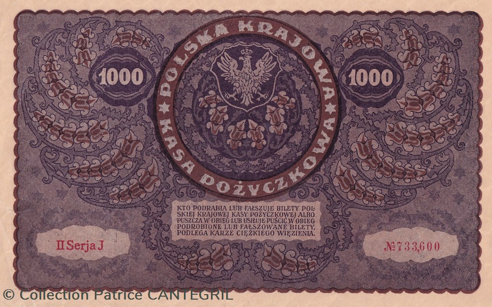 1.000 Marek Polskich Polska Krajowa Kasa Pożyczkowa 23.08.1919 Sup Pick 29(2) billets europe pologne 1 000 marek polskich polska krajowa kasa pozyczkowa 23 08 1919 sup pick 29 2