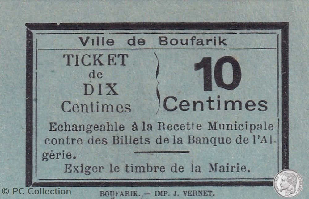 BOUFARIK 2 - 10 centimes -1916 (2) billets afrique algerie boufarik 2 10 centimes 1916 2