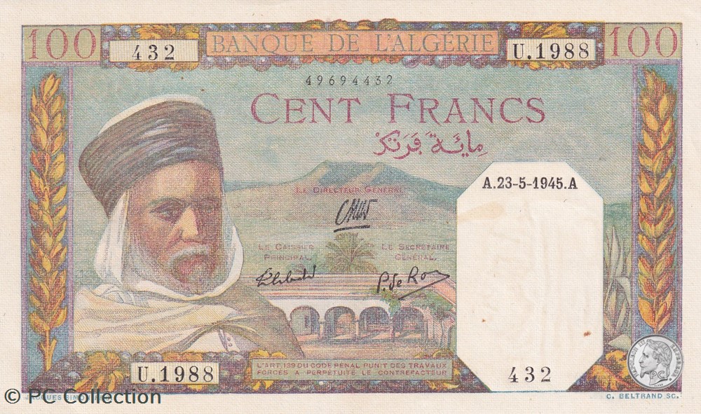 1945 Pick 85 100 Franc algérien 432 Spl billets afrique 1945 pick 85 100 franc algerien 432 spl