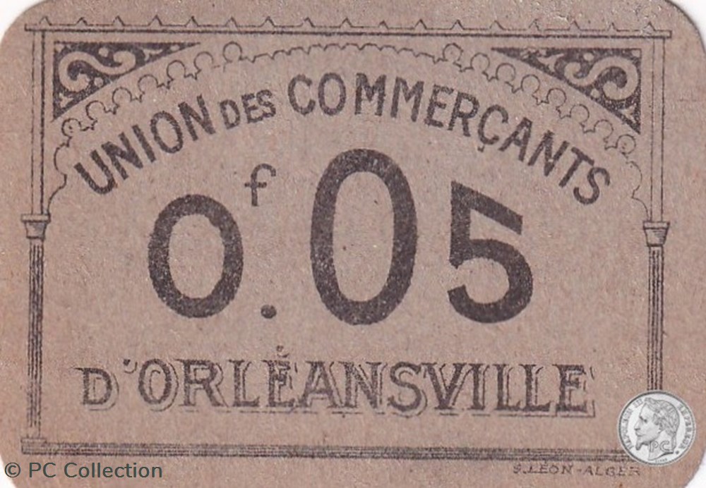 ORLEANSVILLE -10- 0,05 franc - 1916 -(1) billets afrique algerie orleansville 10 0 05 franc 1916 1