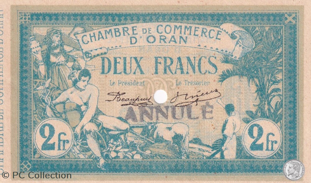 141-16 -10/11/1915 Oran 2 Franc annulé Cdc billets afrique algerie 141 16 10 11 1915 oran 2 franc annule cdc