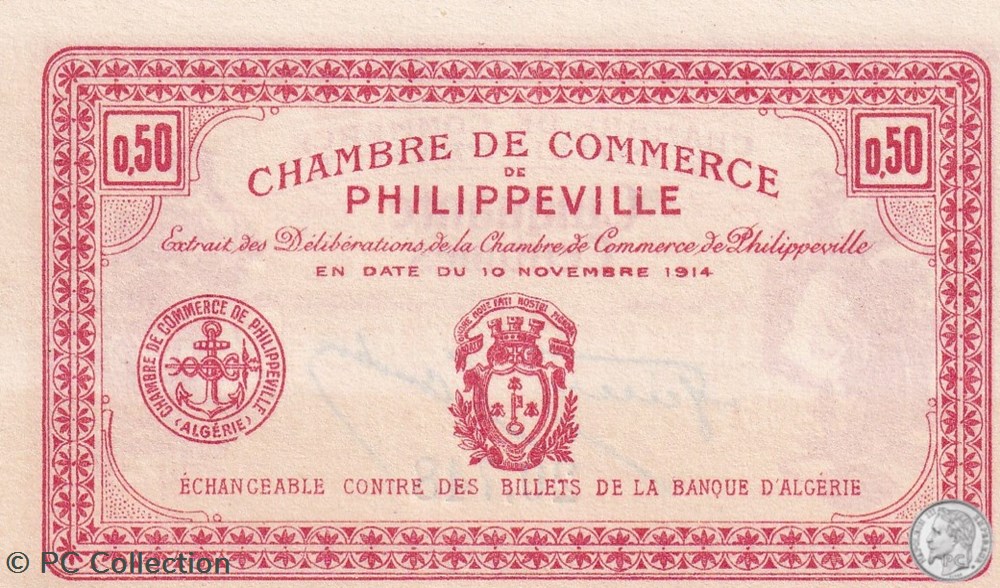 billets afrique algerie 142 1 10 11 1914 philippeville 50 centimes cdc